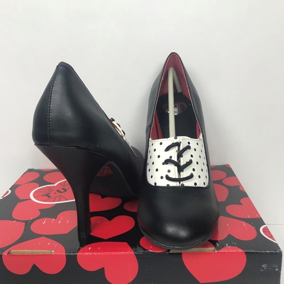 TUK Lace Up Polka Dot Heels NIB Rockbilly - Picture 6 of 6